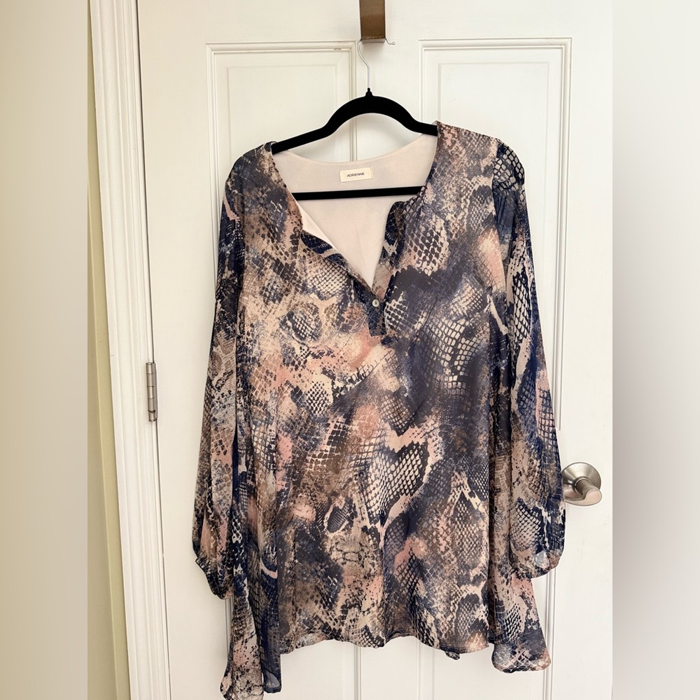 Adrienne Snakeskin‎ Print Dress - Blue and Cream